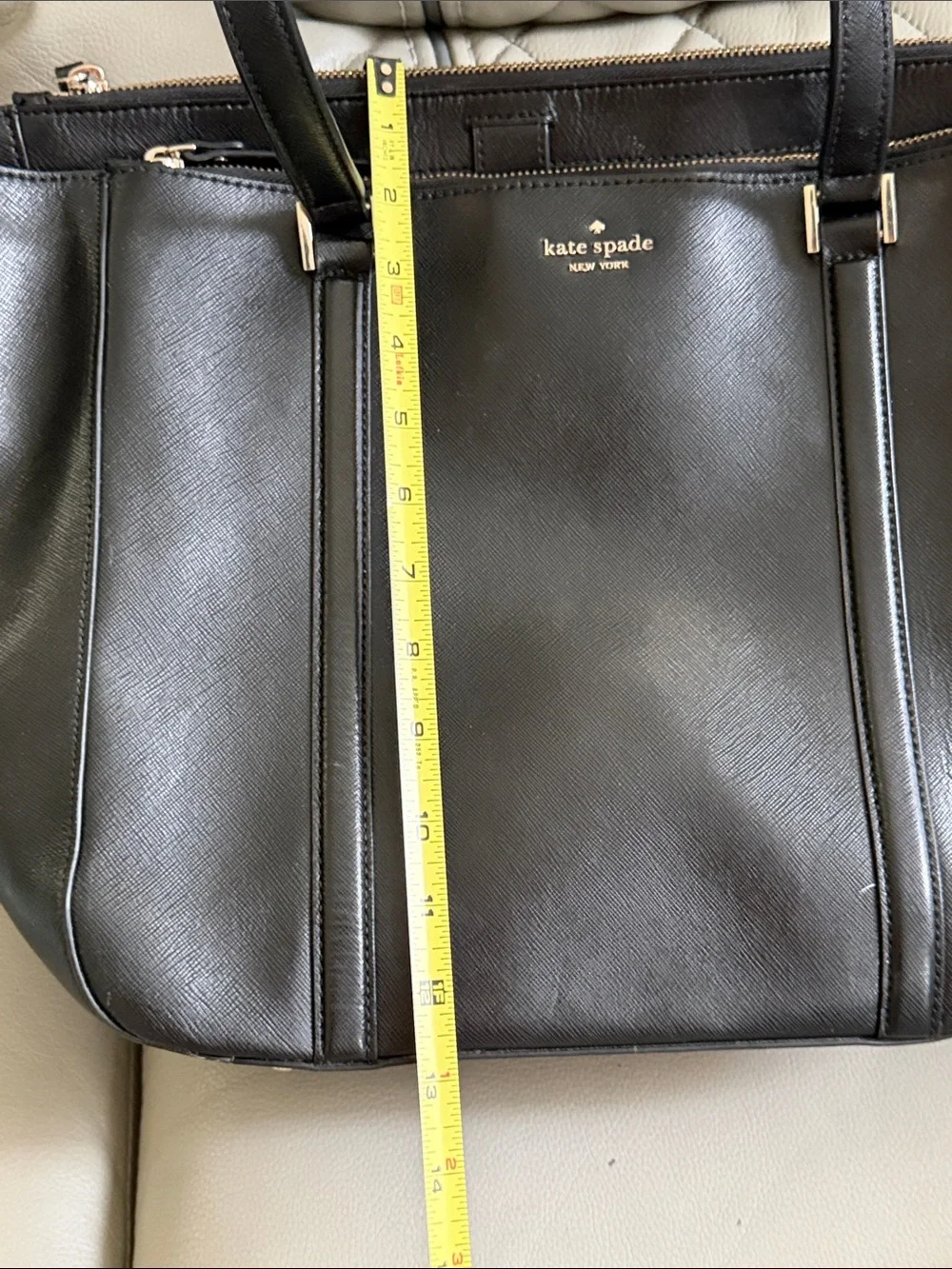 kate spade Black Leather Shoulder Tote with Gold Hardware